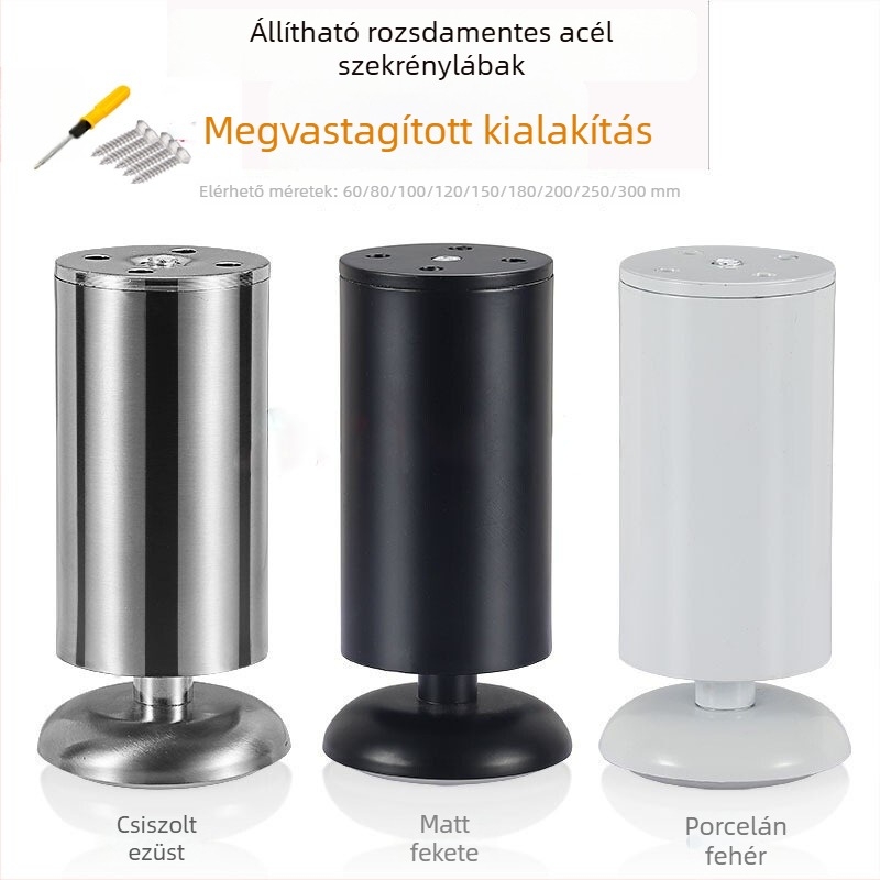 Rozsdamentes acélból készült bútorlábak kanapéhoz, szekrényhez, TV-állványhoz, dohányzóasztalhoz, ágyhoz és asztalhoz – állítható magasság