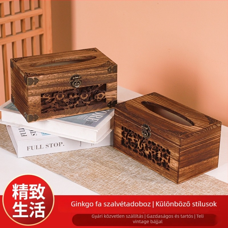 Szilárd fából készült áttört retro szalvétadoboz éttermeknek, otthonoknak, panzióknak, hoteleknek és nappaliknak