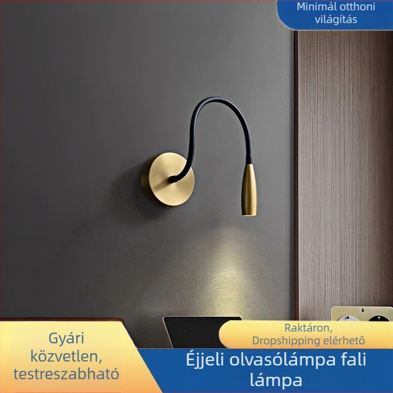 Nordic stílusú LED fali lámpa rugalmas nyakkal az ágy melletti olvasáshoz, alumínium test