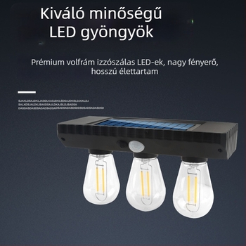 Napelemes kerti falikar, kültéri dekoratív, vízálló, wolfram szálas világítás