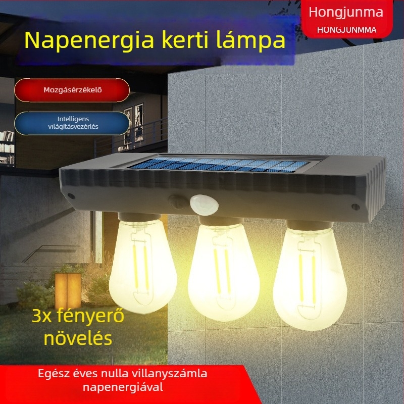 Napelemes kerti falikar, kültéri dekoratív, vízálló, wolfram szálas világítás
