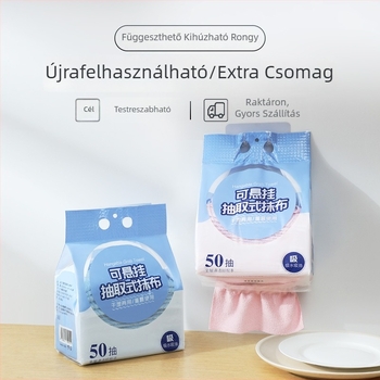Háztartási mikroszálas konyhai törlőrongy, száraz és nedves tisztításra, kettős használat, praktikus tisztító kendő, felakasztható kivitel