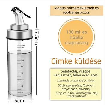 Hőálló üvegből készült olajtartó kanna zárófedéllel és mérési jelölésekkel a konyhához.