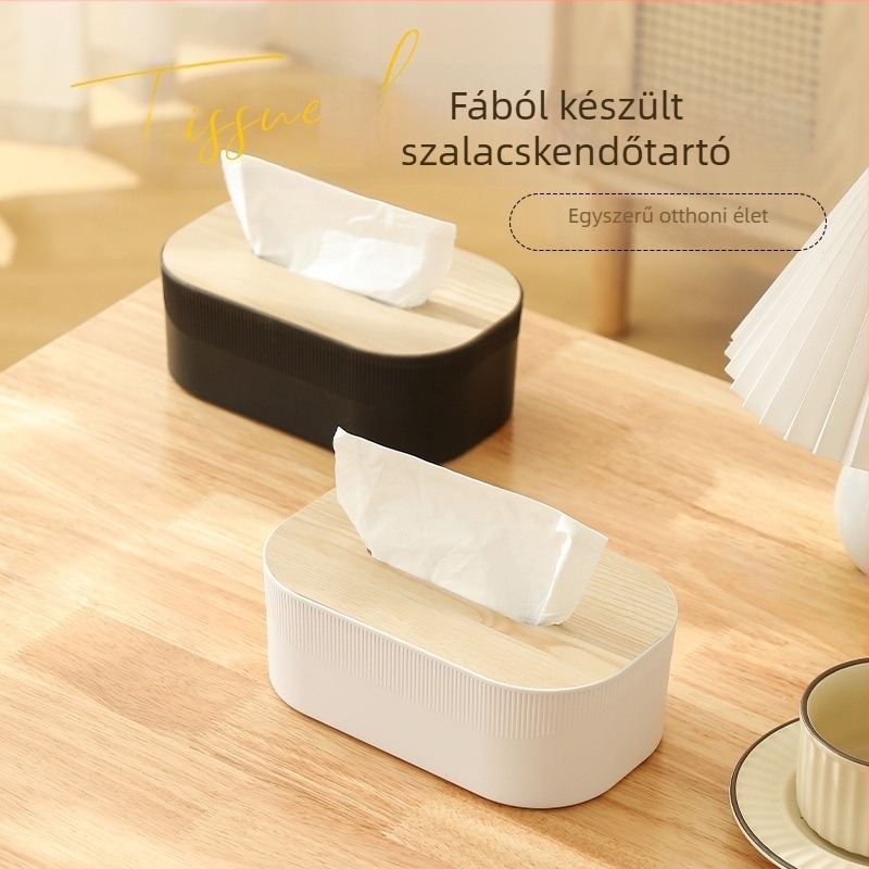Téglalap alakú asztali papírzsepi tartó tárolóval, elegáns kiegészítő a nappaliba és a fürdőszobába