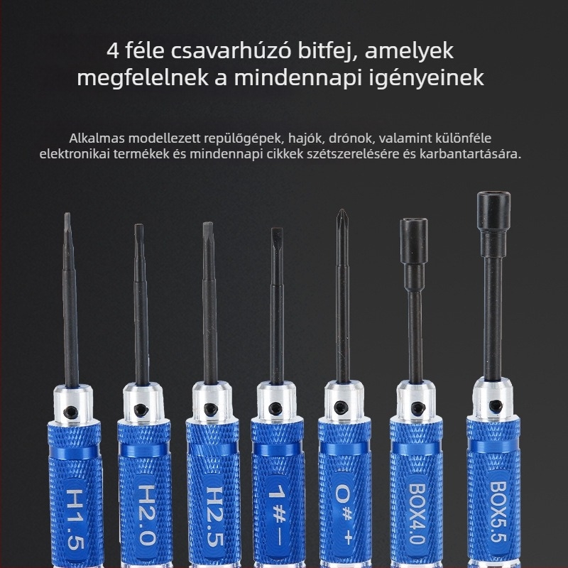 Kék kerek markolatú modell eszközök, 0# és 1# méret, hét darabos készlet a méretek 4.0, 5.0, 1.5, 2.0, 2.5 mm
