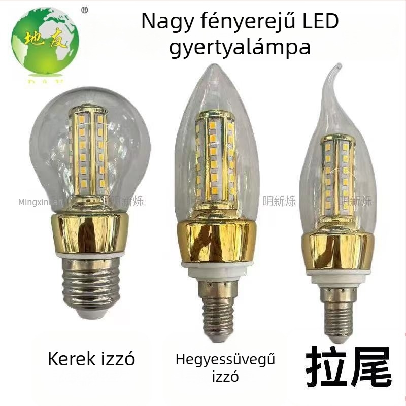 LED Kristály gyertya fényforrás mennyezeti lámpához E14/E27 alapokkal, 800 lm, 360° fénysugár, 2800–6500K, alumínium ház