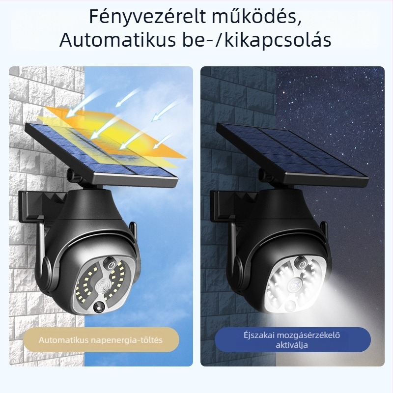 Napelemes kültéri falikar mozgásérzékelővel, IP65 vízálló, kertre és erkélyre