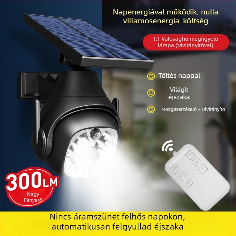 Napelemes kültéri falikar mozgásérzékelővel, IP65 vízálló, kertre és erkélyre