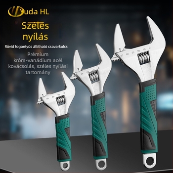 Rövid nyeletű állítható csavarkulcs, nagy nyílással, ideális kis helyiségekhez és fürdőszobához, többfunkciós
