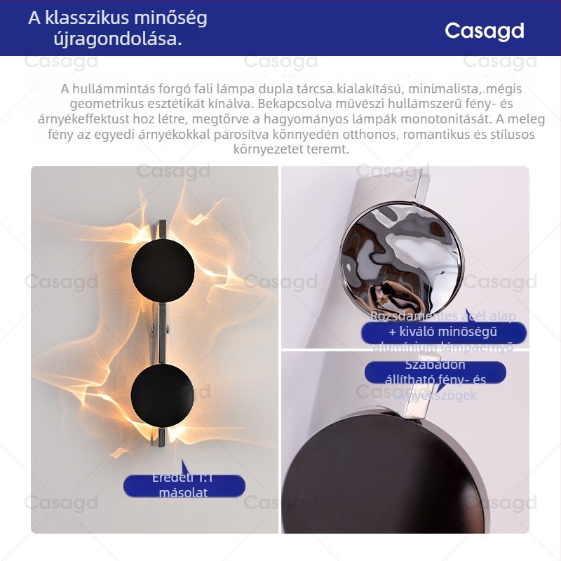 Designer falikar hullámzó fény- és árnyékhatással, középkori stílusú a nappali sarokhoz és a hálószobához, LED, alumínium árnyékoló, rozsdamentes acél test