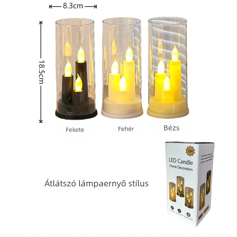 Háromfejű távirányítós retro LED gyertya tartó akril pohárral – otthoni dekoráció, esküvő, parti, Karácsony