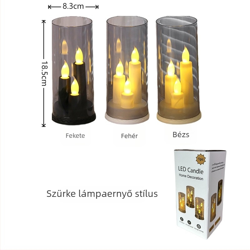 Háromfejű távirányítós retro LED gyertya tartó akril pohárral – otthoni dekoráció, esküvő, parti, Karácsony