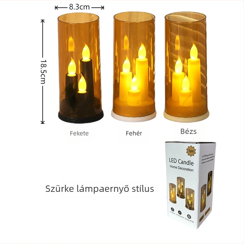 Háromfejű távirányítós retro LED gyertya tartó akril pohárral – otthoni dekoráció, esküvő, parti, Karácsony
