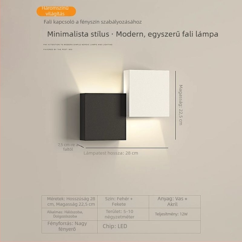 Designer falikar négyszögletes doboz formával, nappaliba és hálószobába, TV-hátteret világító, modern skandináv minimalist