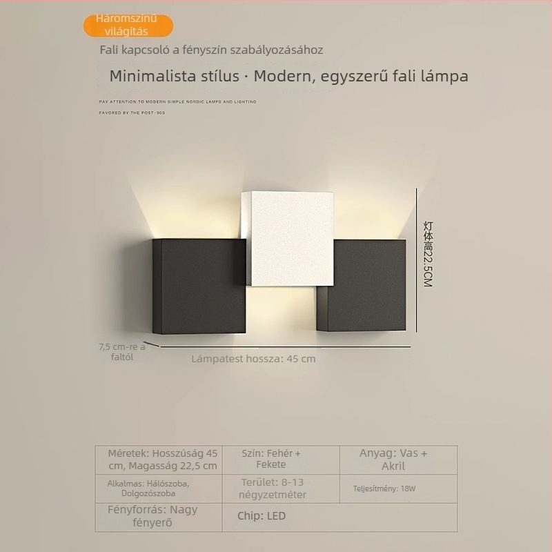 Designer falikar négyszögletes doboz formával, nappaliba és hálószobába, TV-hátteret világító, modern skandináv minimalist