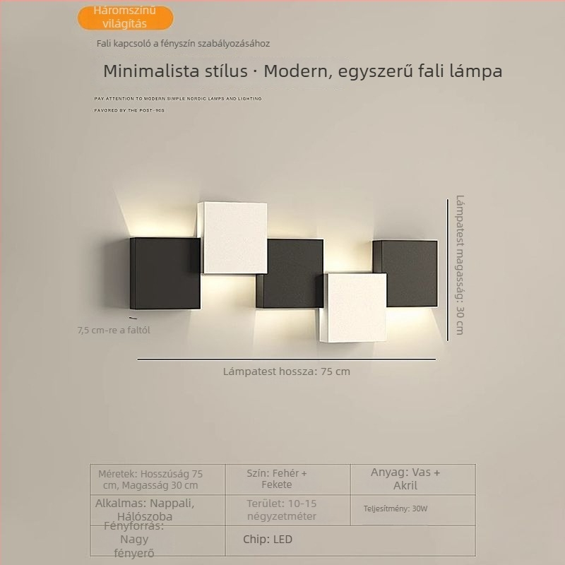 Designer falikar négyszögletes doboz formával, nappaliba és hálószobába, TV-hátteret világító, modern skandináv minimalist