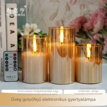 3D LED távirányítós elektronikus gyertya lámpa, paraffin üveggel dekoráció