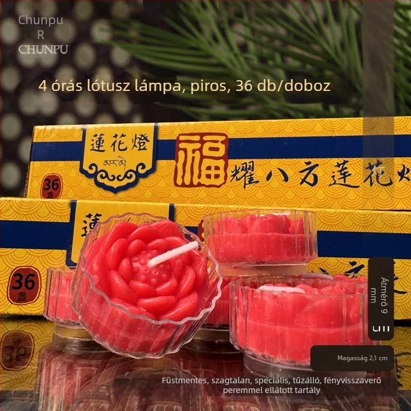Fuyao lótusz vajlámpa Buddhának, 4 órás, füstmentes