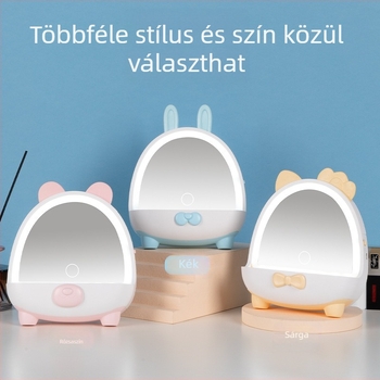 LED sminktükör, aranyos influenszer-stílusú, lányok hálószobájába, hordozható sminkasztal