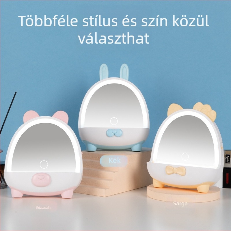 LED sminktükör, aranyos influenszer-stílusú, lányok hálószobájába, hordozható sminkasztal