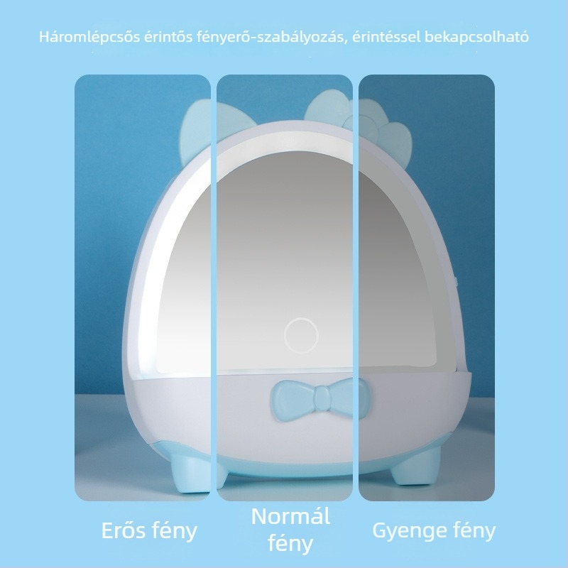 LED sminktükör, aranyos influenszer-stílusú, lányok hálószobájába, hordozható sminkasztal