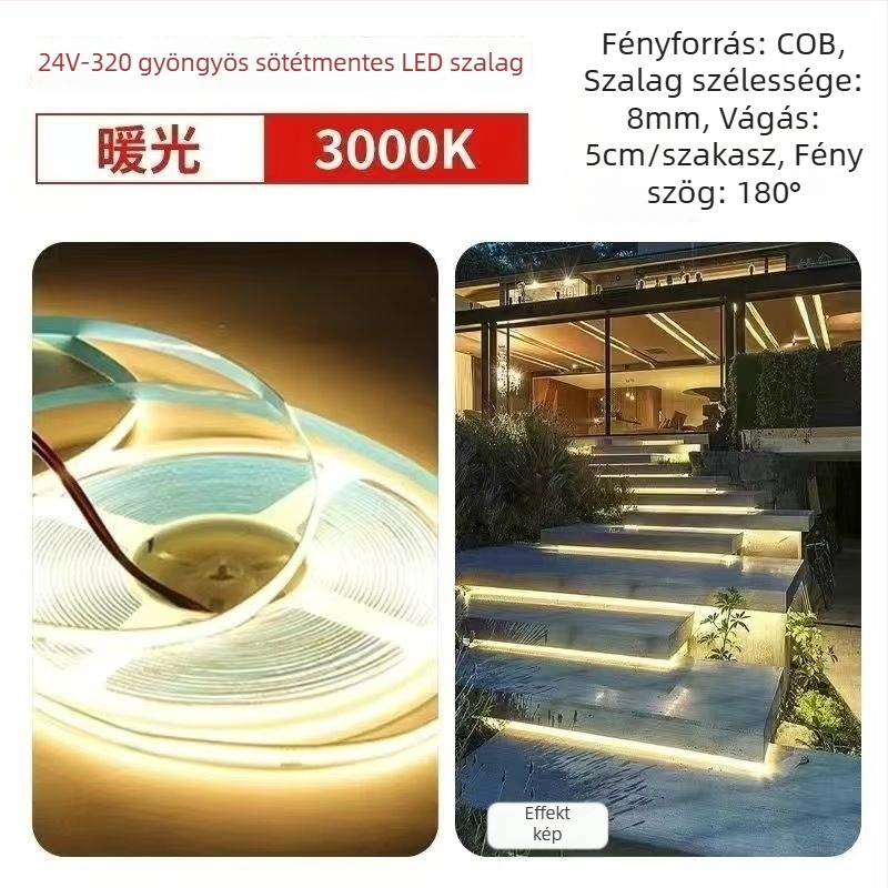 24V COB LED szalag, öntapadó, lineáris, szekrényekhez és mennyezethez