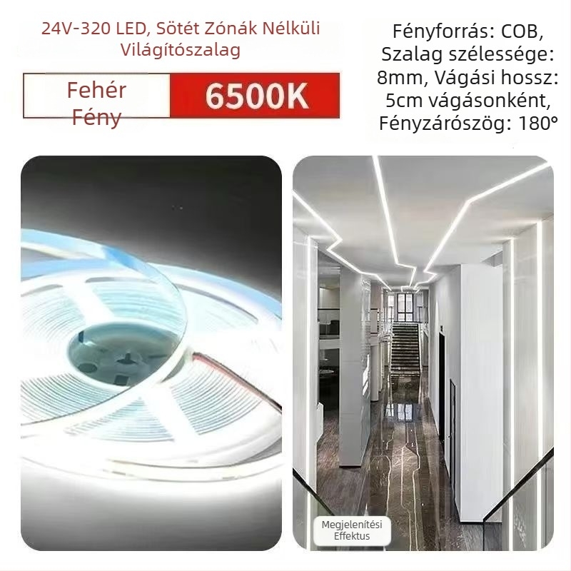 24V COB LED szalag, öntapadó, lineáris, szekrényekhez és mennyezethez