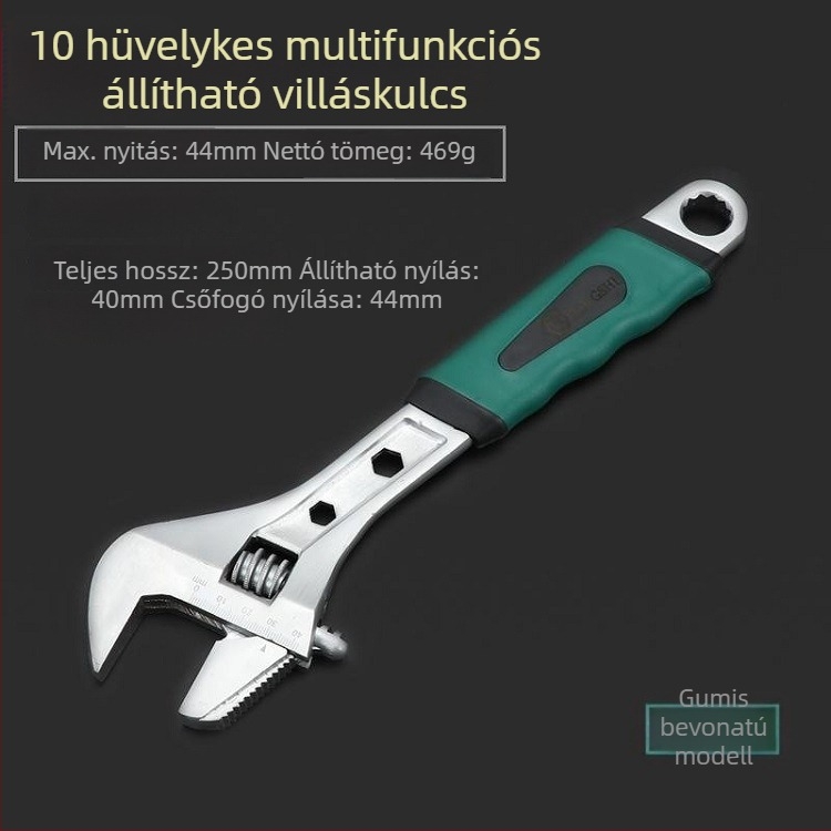 Állítható csavarkulcs nagy nyílással, vastagított magas széntartalmú acélból, fürdőszobai használatra