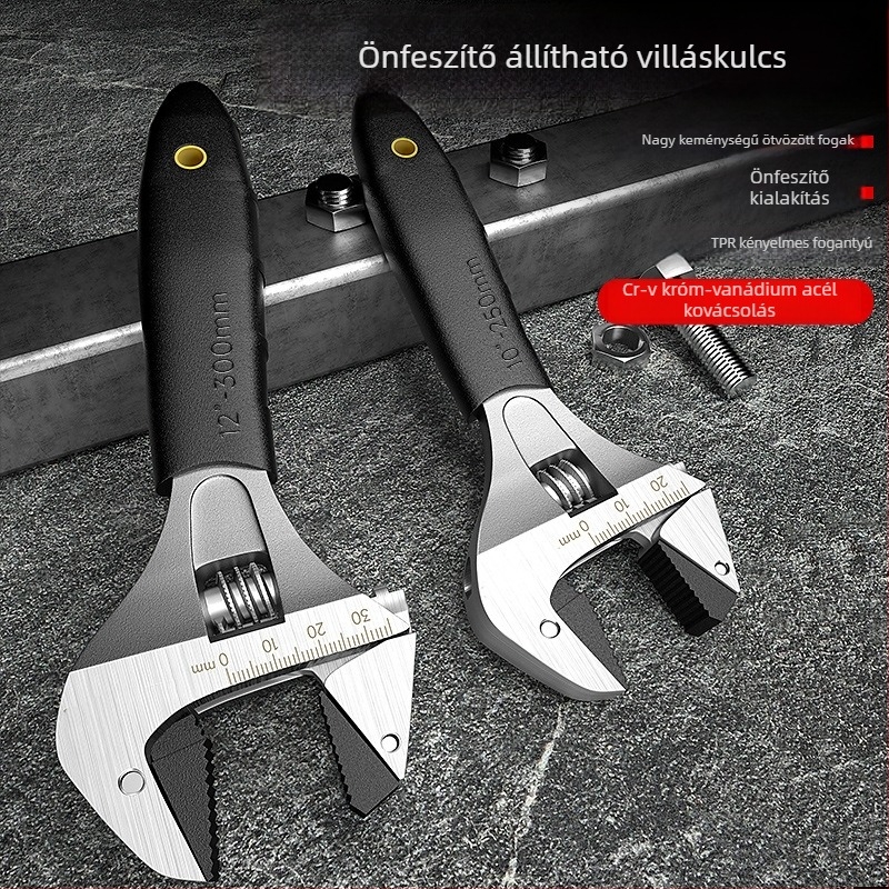 Állítható kulcs racsival és önzáró funkcióval, univerzális, többfunkciós fürdőszobai eszköz nagy nyílással