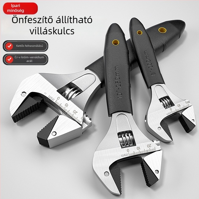 Állítható kulcs racsival és önzáró funkcióval, univerzális, többfunkciós fürdőszobai eszköz nagy nyílással