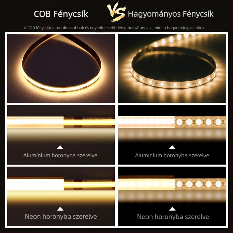 220V-os COB LED szalag, vízálló kültéri szilikoncsík medencéhez