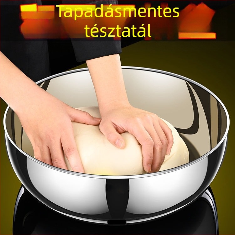 Fedeles rozsdamentes acél tál, élelmiszer-minőségű, kerek keverőtál tészta és tojás készítéséhez