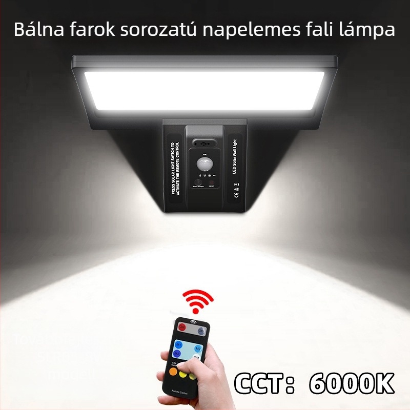 Napelemes kültéri falikar mozgásérzékelővel, fúrás nélkül felszerelhető, hangulatvilágítás a kerthez, IP65 vízálló