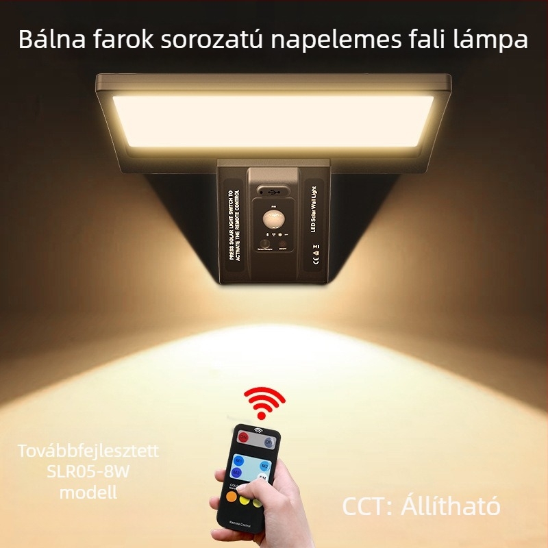 Napelemes kültéri falikar mozgásérzékelővel, fúrás nélkül felszerelhető, hangulatvilágítás a kerthez, IP65 vízálló