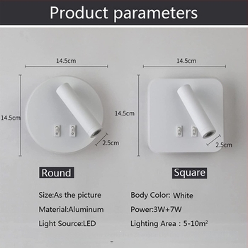 LED olvasólámpa falra szerelhető, forgatható, nordic modern minimalist stílus, kettős vezérlés, alkalmas nappaliba, hálószobába és szállodai szobákba