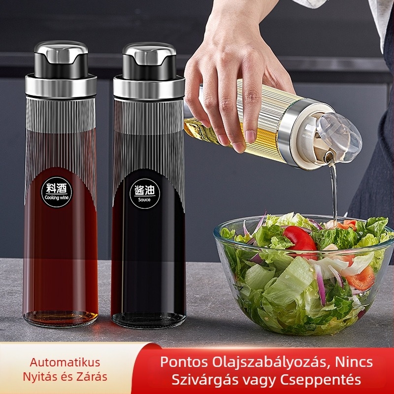 Xinzi üvegből készült olajtartó palack automatikus nyitás-zárás funkcióval, konyhai ízesítő palack szójaszósz és ecet számára