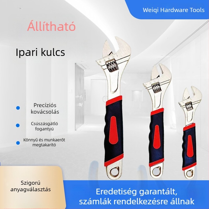 Multifunkcionális nikkel-vas állítható fürdőszobai kulcs, kézi állítható nyitófejű kulcs csúszásmentes markolattal