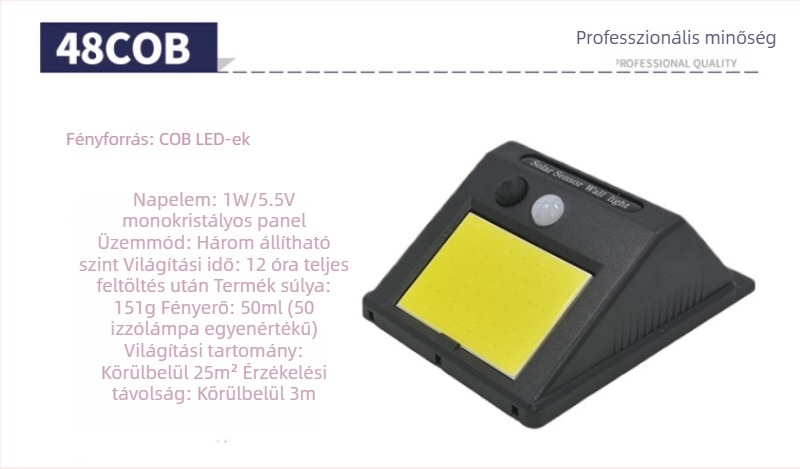 20 LED-es napelemes falikar mozgásérzékelővel, udvarra, IP66 vízálló