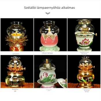 Szélálló üveg olajtűz lámpa, lótusz állvány és fényerő-szabályozó kiegészítők