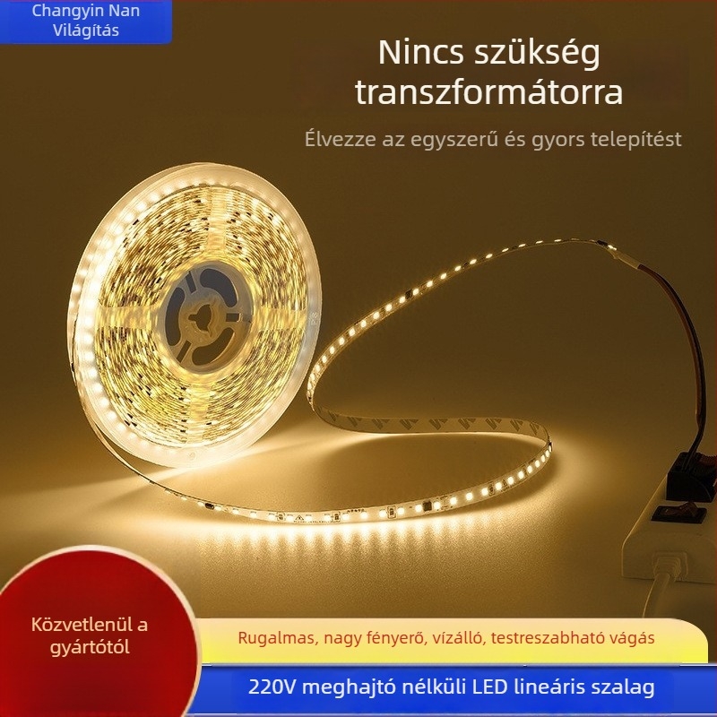 220V-ös LED-szalag meghajtó nélkül, öntapadó, vízálló, rugalmas lineáris világítás, nagy fényerő