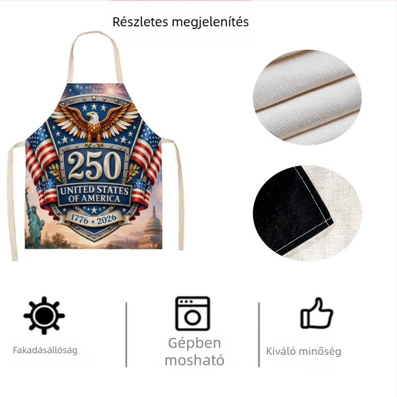 Poliészter kötény – olaj- és foltálló, konyhai kötény minimalist a monokróm dizájn, ünnepi kiadás a 250. évfordulóra