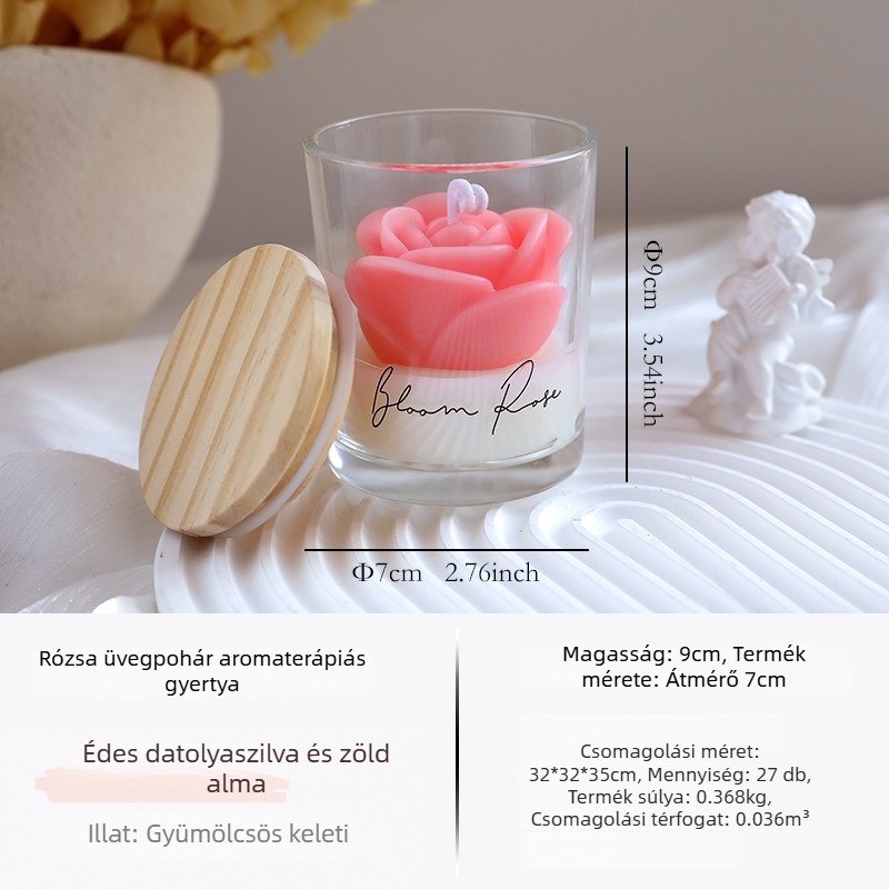 Rózsaillatú gyertya pohárban, kézzel készített szójaviaszból, hálószobai hangulathoz