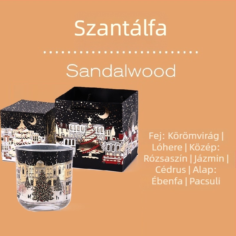 Karácsonyi illatgyertya londoni utcarészlettel, LED poháralakú gyertya