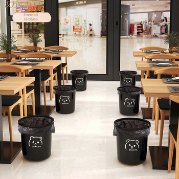 Nyitott tetejű, hordó alakú műanyag szemetes, 5 L, kereskedelmi használatra