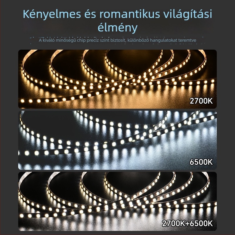 24V-os LED-szalag, 5 mm széles, színváltó, 120 LED/m, öntapadó, beltéri világítás, háromszínű fényárnyalat-szabályzás
