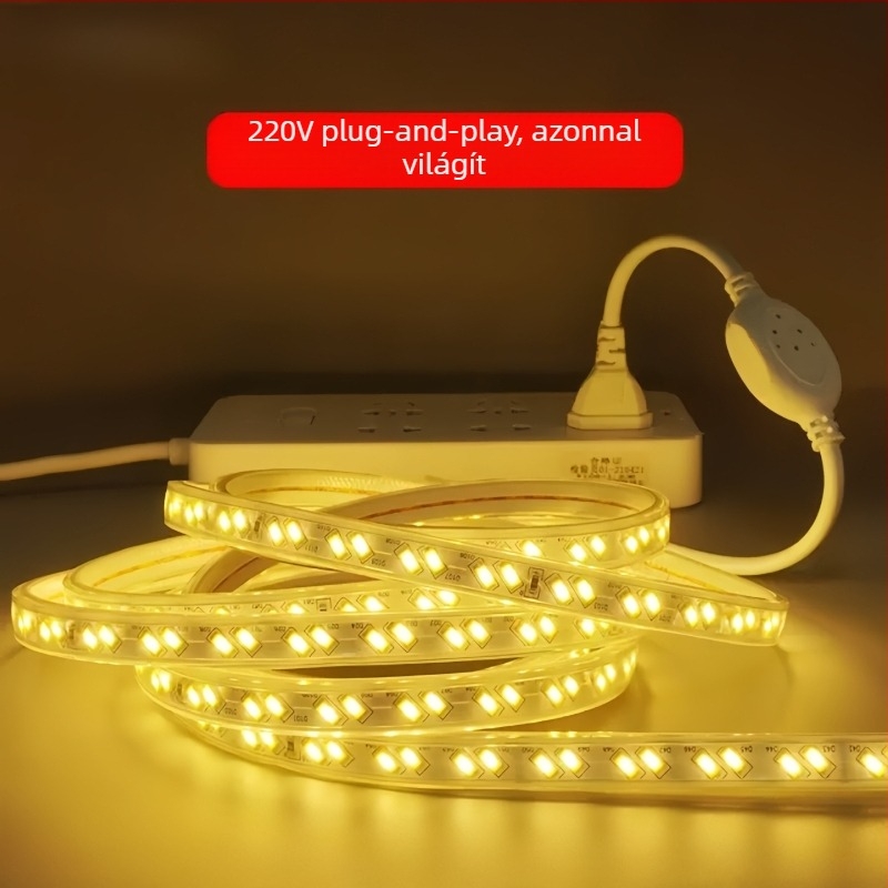 220V külső vízálló LED-szalag 2835, ön tapadós, otthoni dekorációhoz, mennyezet és külső fal világításához