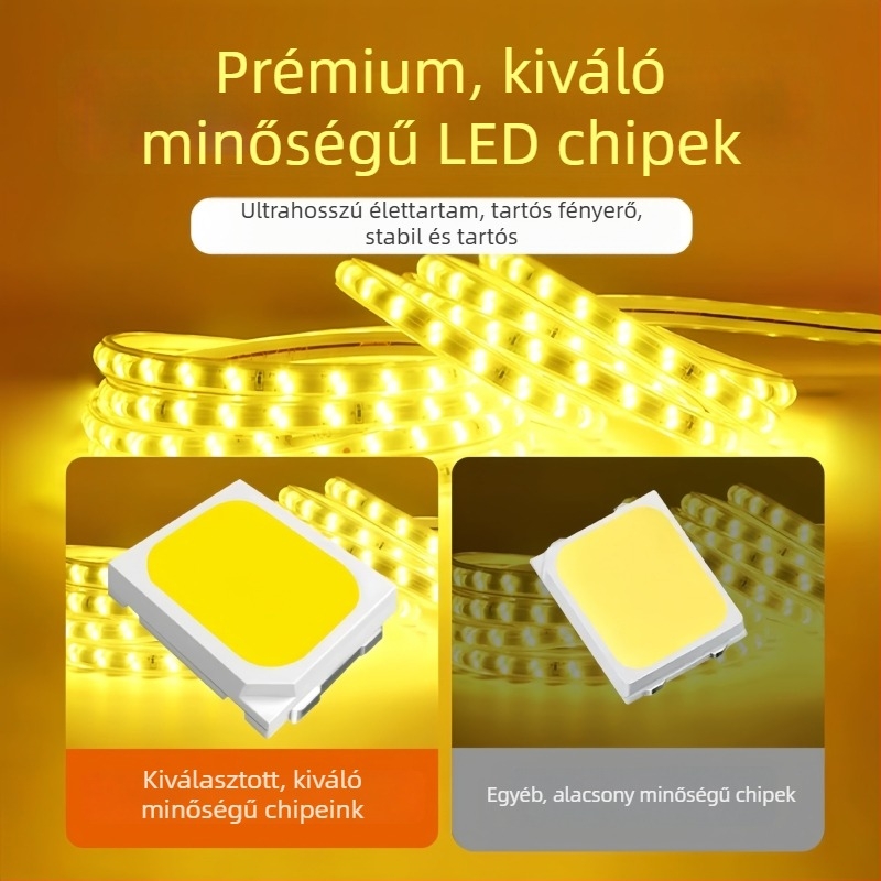 220V külső vízálló LED-szalag 2835, ön tapadós, otthoni dekorációhoz, mennyezet és külső fal világításához