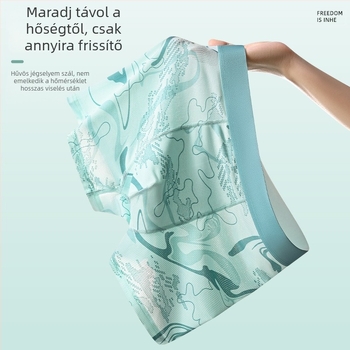 Férfi Ice Silk boxeralsók poliészterből, középmagas derekú, lélegző, 7A antibakteriális kezelés, geometriai mintázat, nyár