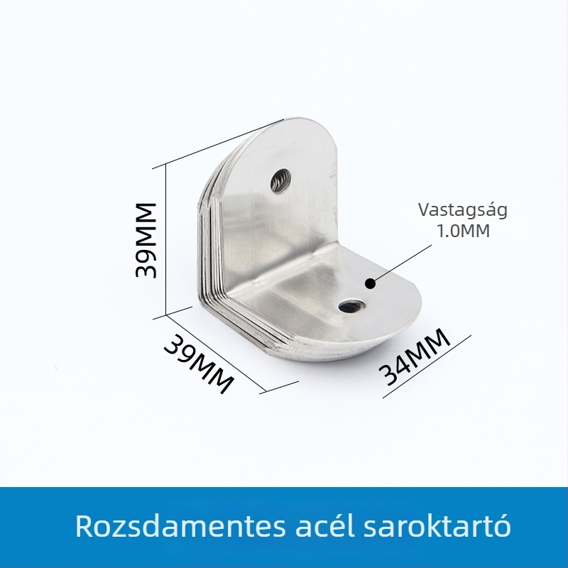 Rozsdamentes acél sarokrögzítő válaszfalakhoz, nyilvános WC-hez, 90° polctartó kiegészítő.
