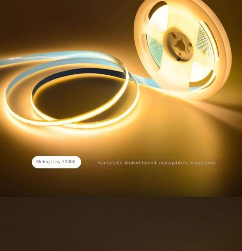COB LED szalag 12V/24V, ultra vékony, rugalmas fénycsík, fényfoltok nélkül, 320 LED, 8 mm széles, 10 W, nem dimmelhető, gardróbszekrényekhez